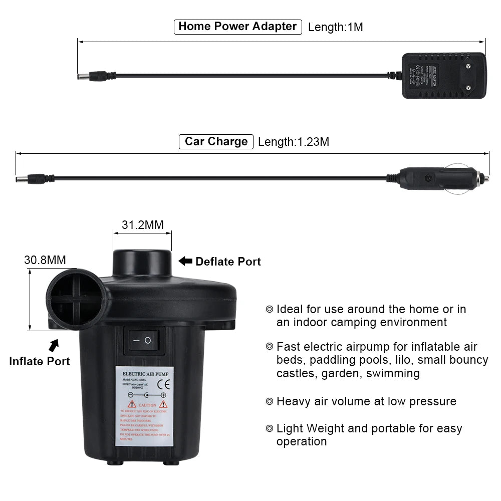 Portable Electric Air Pump – 12V/220V for Car, Home & Inflatab